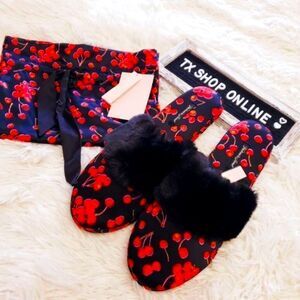 Victoria's Secret Cherry Print Satin Slippers NWT30